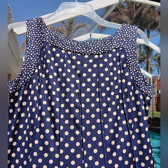 Perceptions NY Navy Polka Dot Sleeveless Midi Dress Sz 14 - Picture 2 of 6